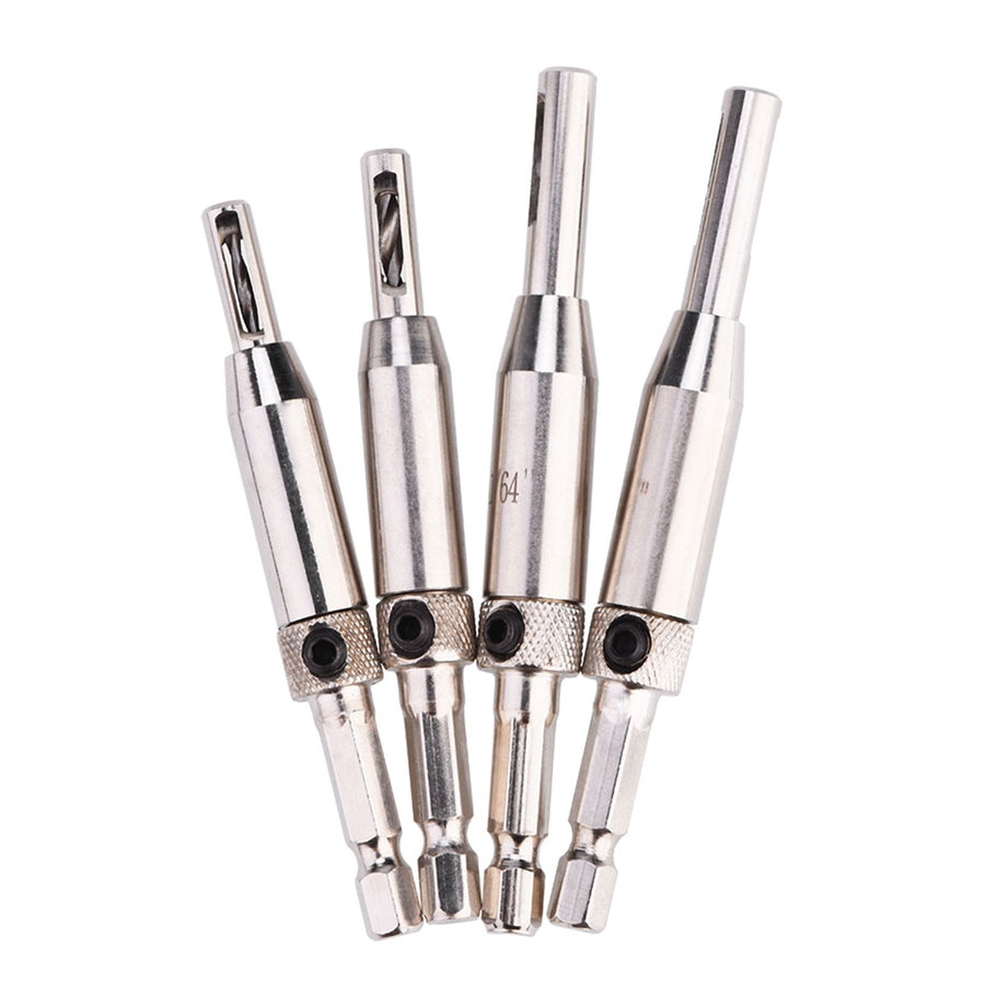 4pcs Hex Shank Self Centering Drill Bit Set Door Window Hinge Hole Puncher Woodworking Tool