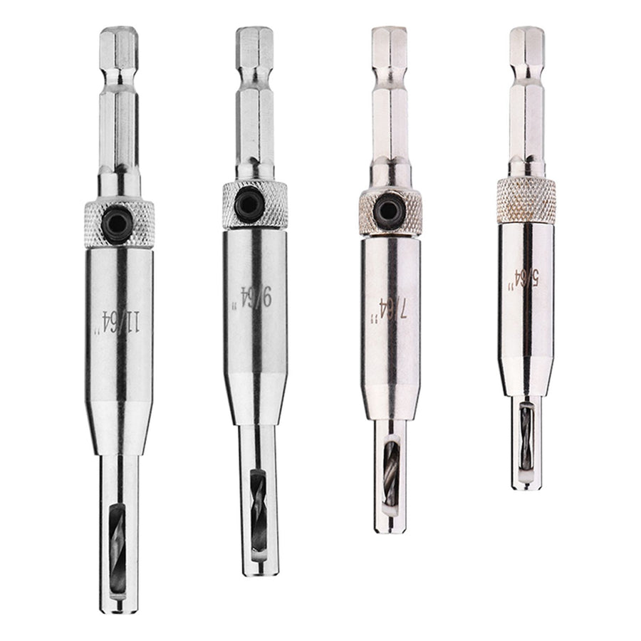 4pcs Hex Shank Self Centering Drill Bit Set Door Window Hinge Hole Puncher Woodworking Tool