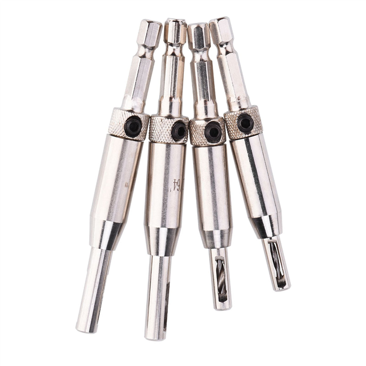 4pcs Hex Shank Self Centering Drill Bit Set Door Window Hinge Hole Puncher Woodworking Tool