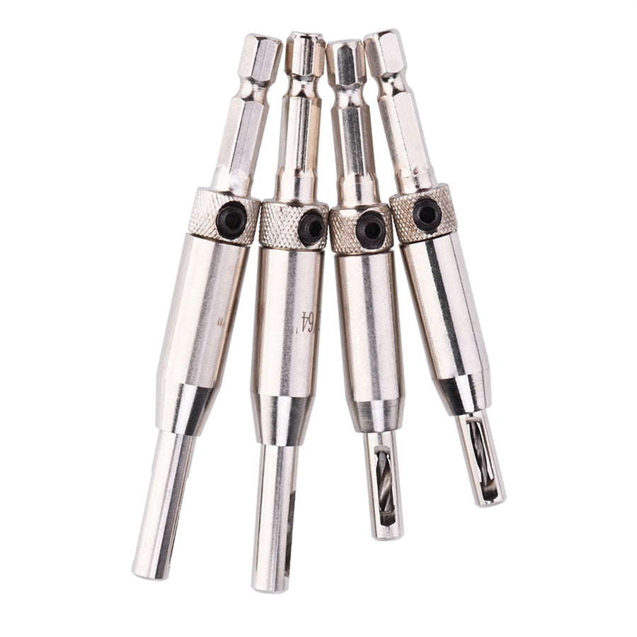 4pcs Hex Shank Self Centering Drill Bit Set Door Window Hinge Hole Puncher Woodworking Tool