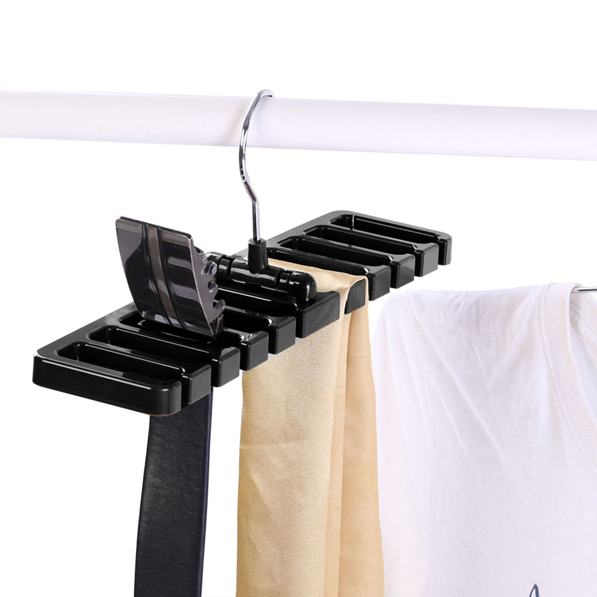10 Slot Tie Belt Scarf Rack Organizer Sturdy Plastic Closet Wardrobe Space Saver Black