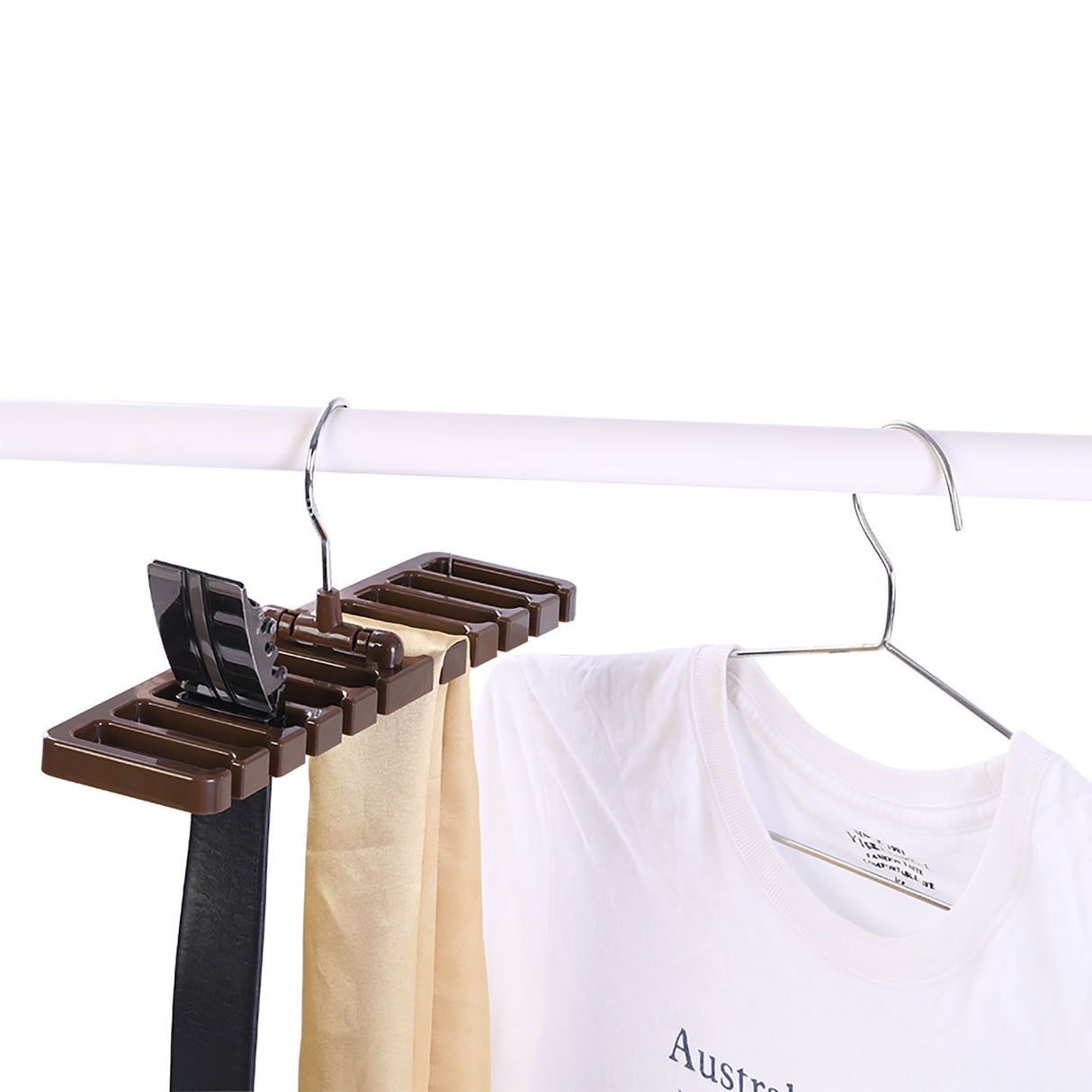 10 Slot Tie Belt Scarf Rack Organizer Sturdy Plastic Closet Wardrobe Space Saver Brown