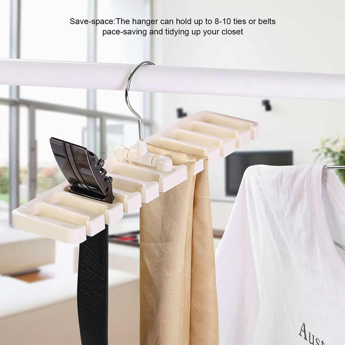 10 Slot Tie Belt Scarf Rack Organizer Sturdy Plastic Closet Wardrobe Space Saver Beige
