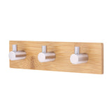 Natural Bamboo Stainless Steel Wall Hanger Hook Bag Key Towel Hanger Kitchen Three Hook - Front View