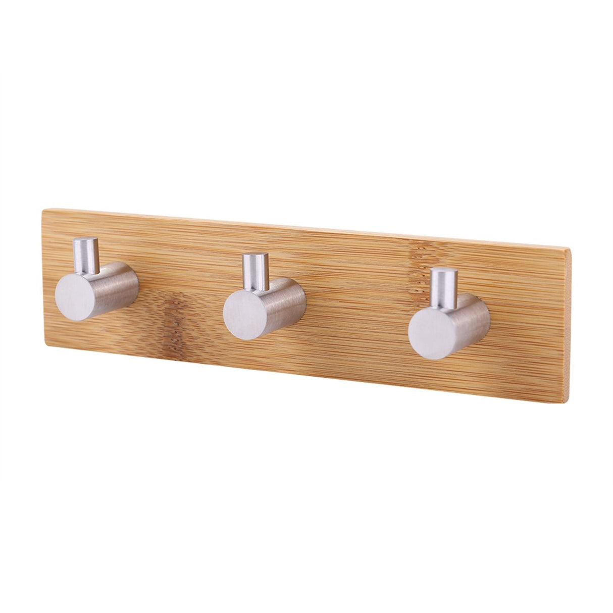 Natural Bamboo Stainless Steel Wall Hanger Hook Bag Key Towel Hanger Kitchen Three Hook
