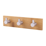Natural Bamboo Stainless Steel Wall Hanger Hook Bag Key Towel Hanger Kitchen Three Hook - Top-Down View