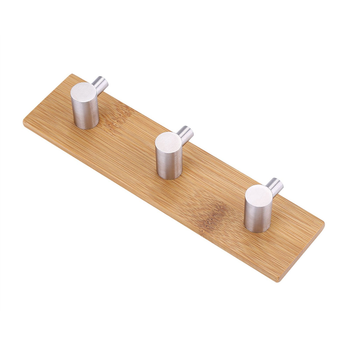 Natural Bamboo Stainless Steel Wall Hanger Hook Bag Key Towel Hanger Kitchen Three Hook