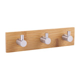 Natural Bamboo Stainless Steel Wall Hanger Hook Bag Key Towel Hanger Kitchen Three Hook