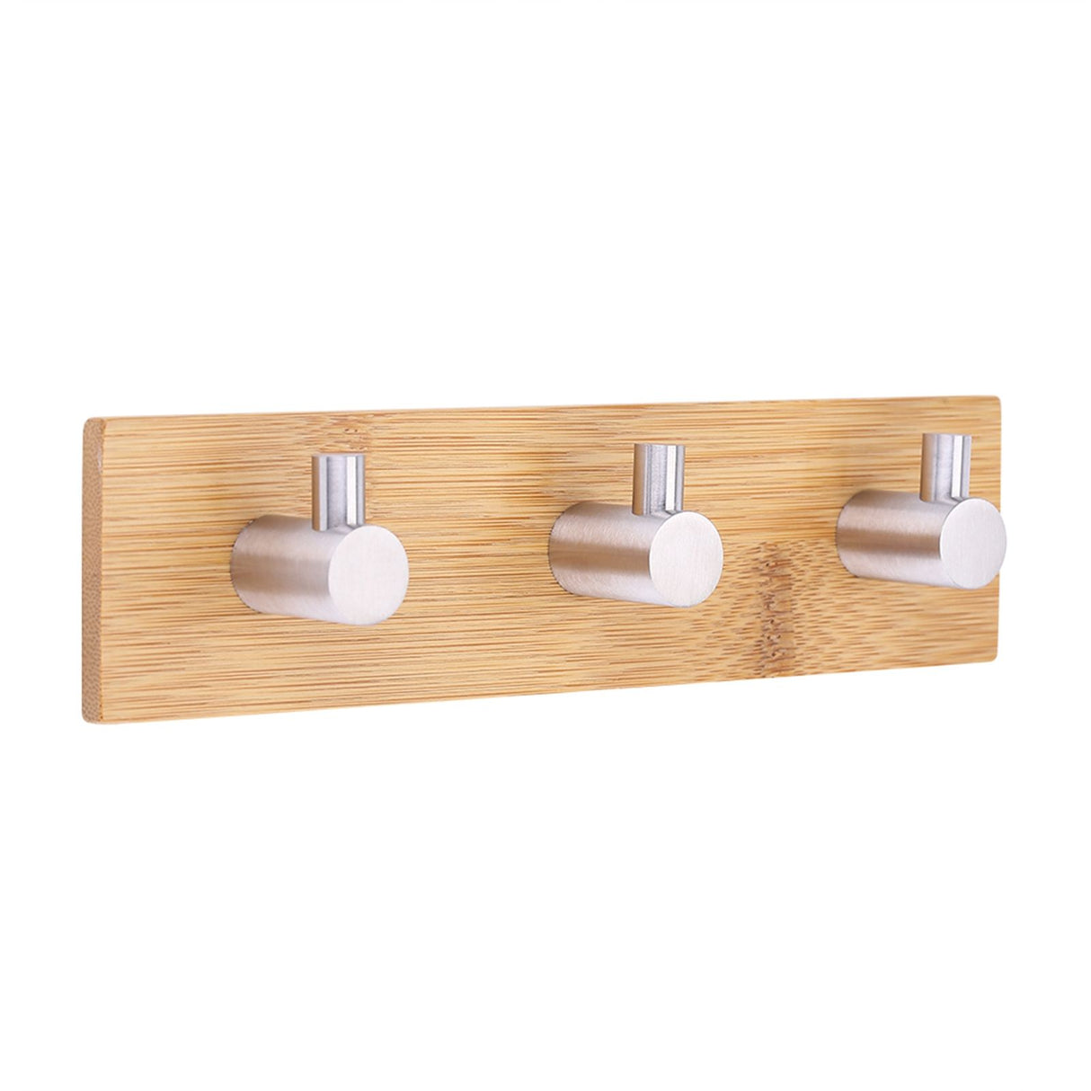 Natural Bamboo Stainless Steel Wall Hanger Hook Bag Key Towel Hanger Kitchen Three Hook