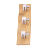 Natural Bamboo Stainless Steel Wall Hanger Hook Bag Key Towel Hanger Kitchen Three Hook