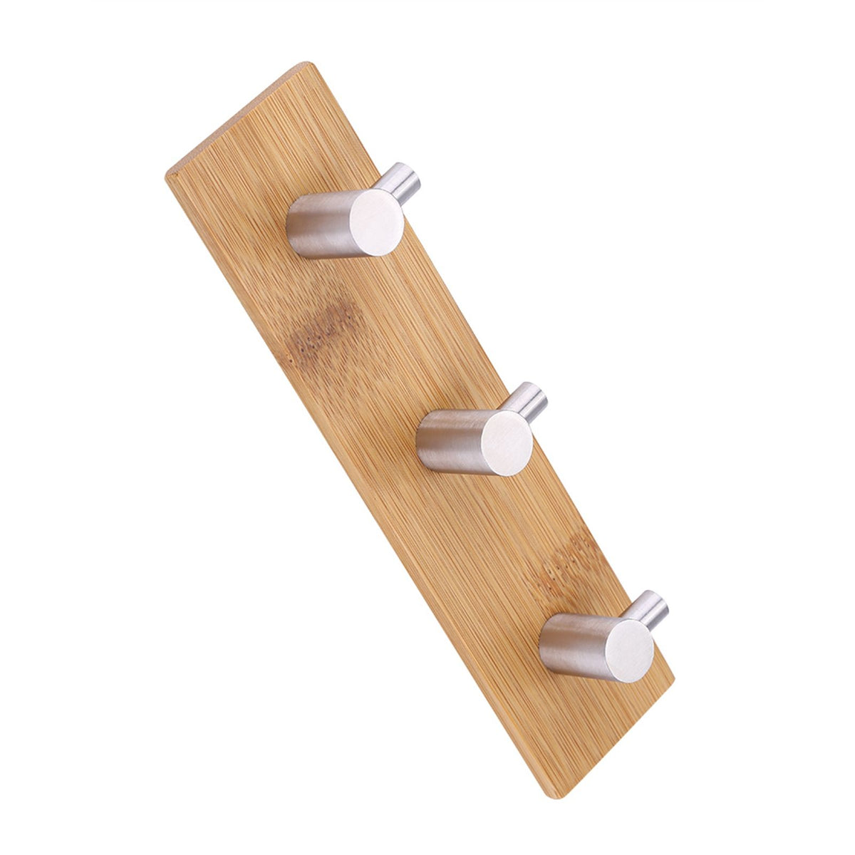 Natural Bamboo Stainless Steel Wall Hanger Hook Bag Key Towel Hanger Kitchen Three Hook