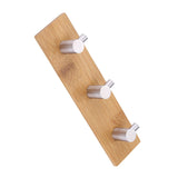 Natural Bamboo Stainless Steel Wall Hanger Hook Bag Key Towel Hanger Kitchen Three Hook