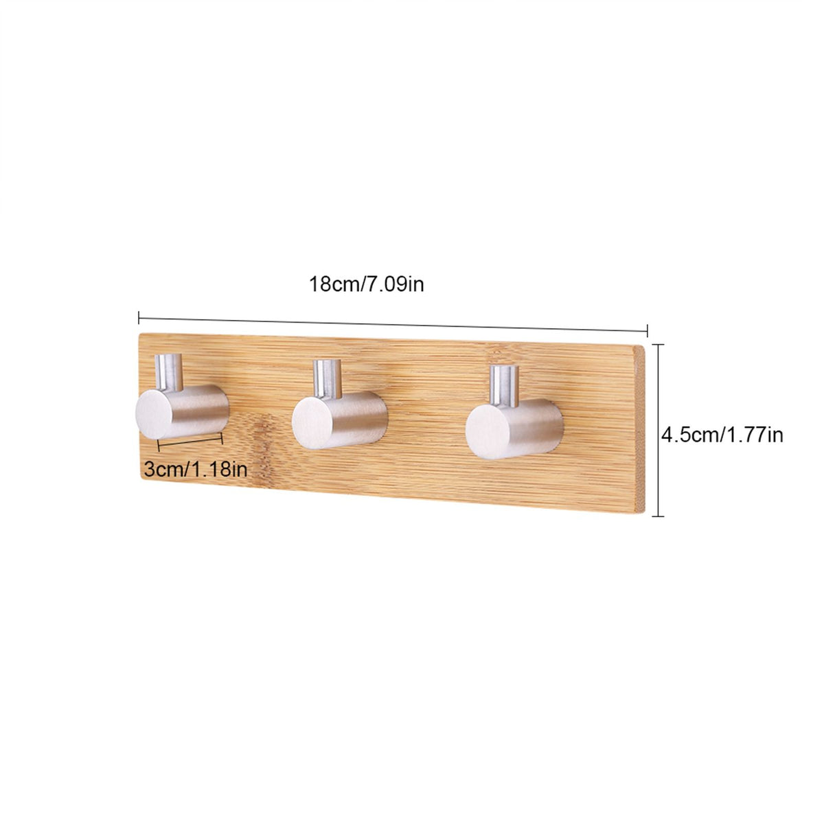 Natural Bamboo Stainless Steel Wall Hanger Hook Bag Key Towel Hanger Kitchen Three Hook
