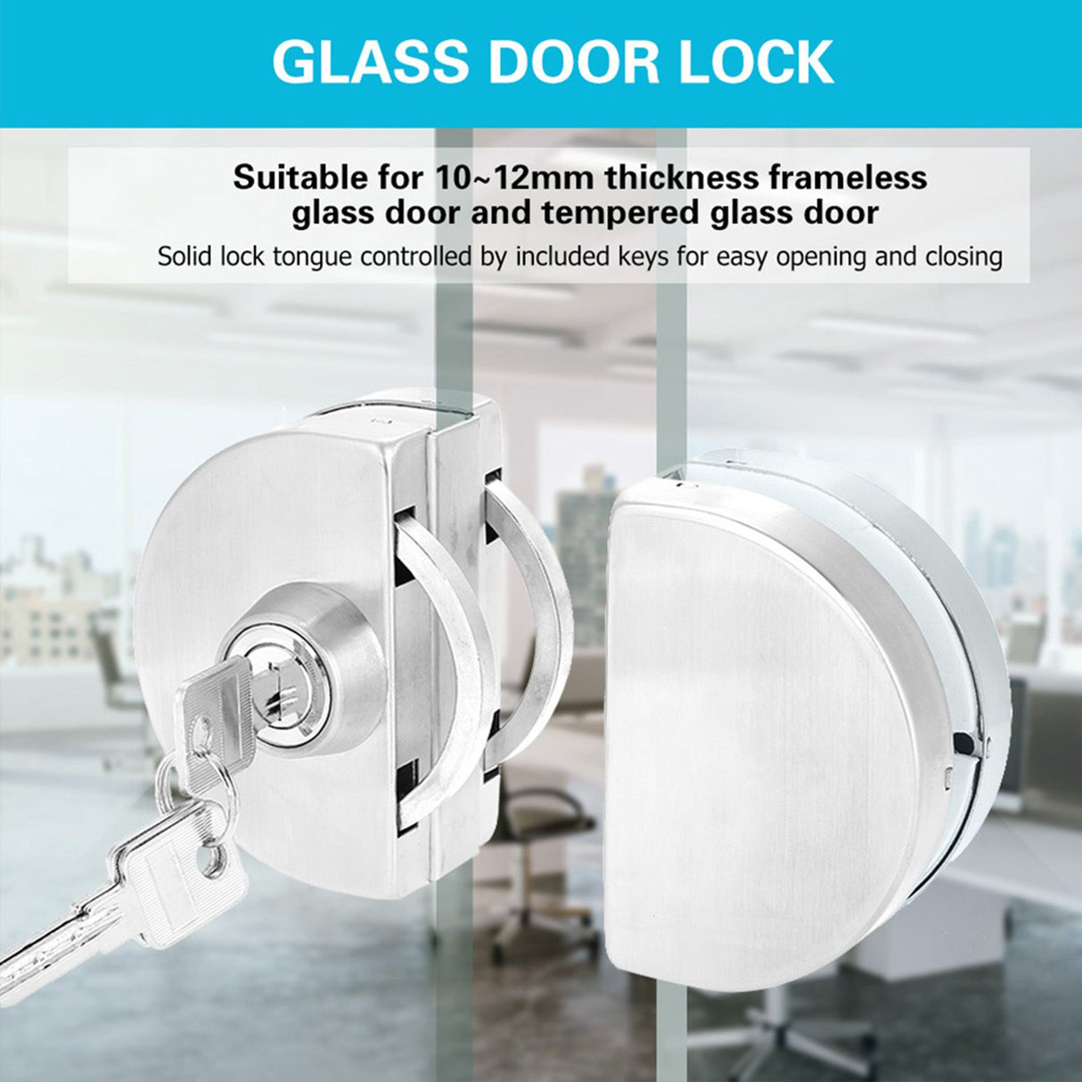 Stainless Steel 10~12mm Glass Door Lock with Keys Open/Close Home Hotel Bathroom Use