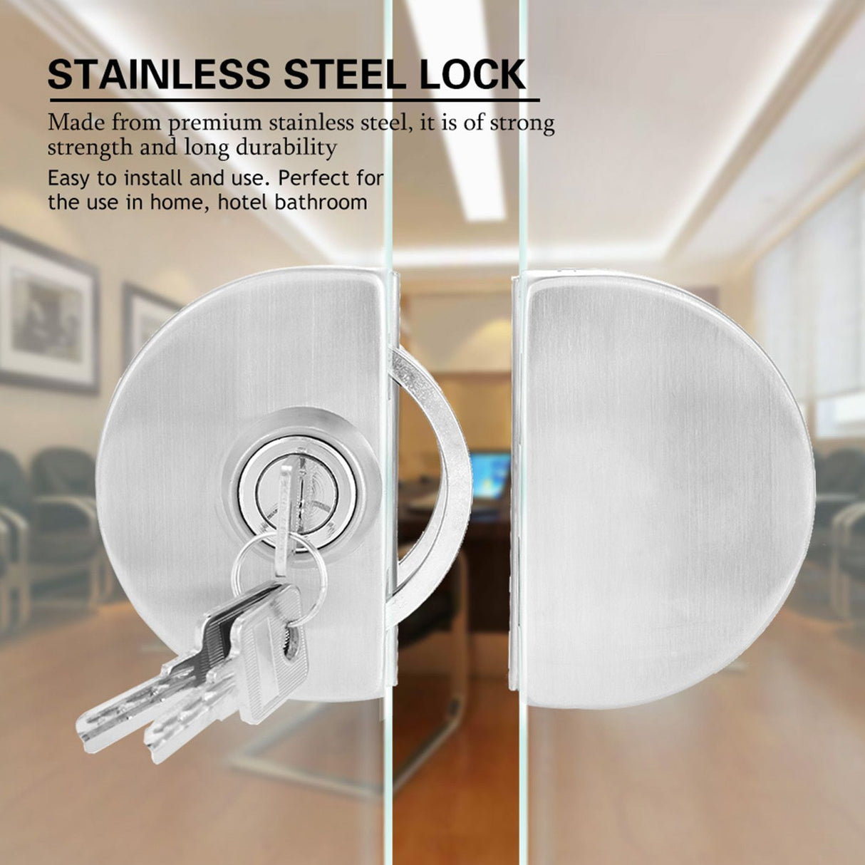 Stainless Steel 10~12mm Glass Door Lock with Keys Open/Close Home Hotel Bathroom Use