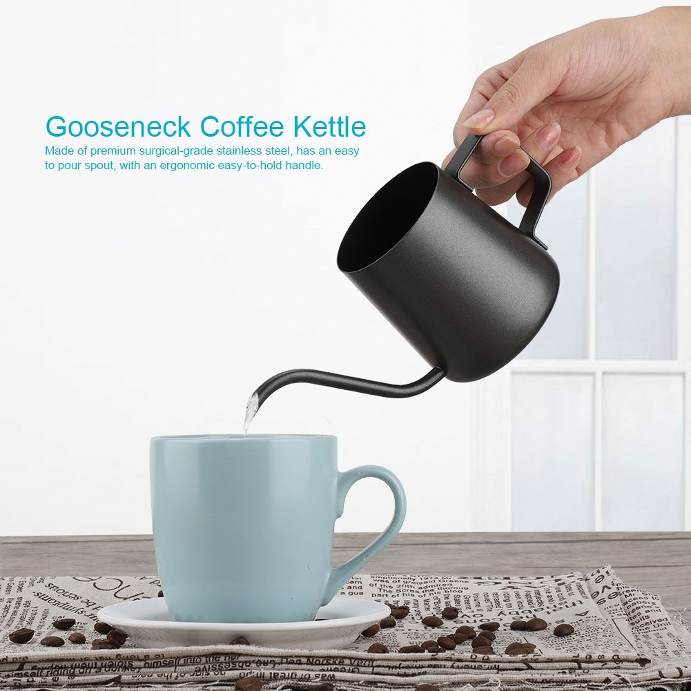 350 ml Stainless Steel Gooseneck Pour Over Drip Coffee Maker Tea Coffee Cup Pot Black