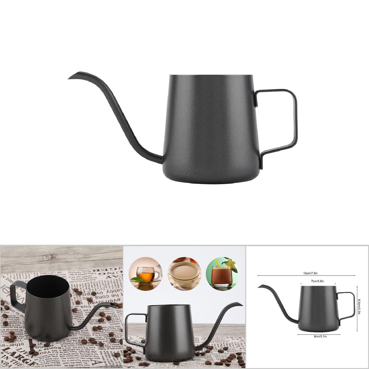 350 ml Stainless Steel Gooseneck Pour Over Drip Coffee Maker Tea Coffee Cup Pot Black