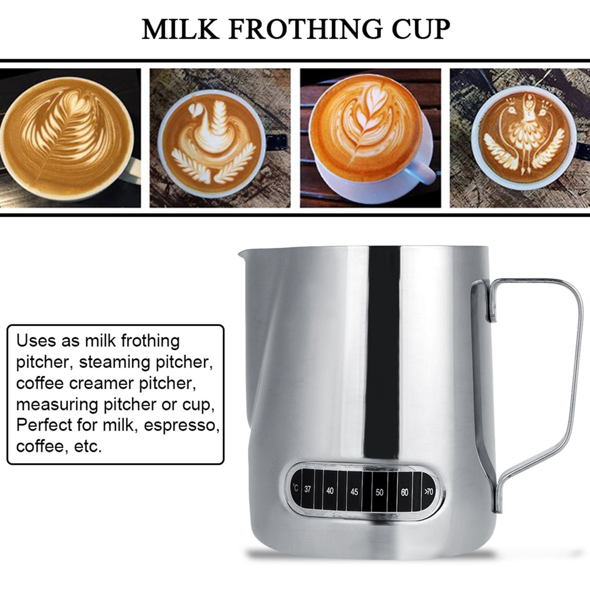 600ml Stainless Steel Milk Frothing Pitcher Espresso Coffee Cup Mugs with Measurement