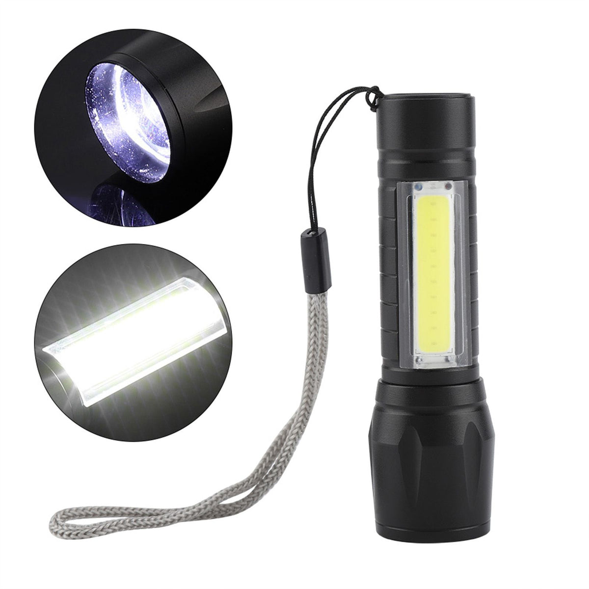 Portable XPE + COB Waterproof Telescopic Zoom 3 Modes LED Torch Outdoor