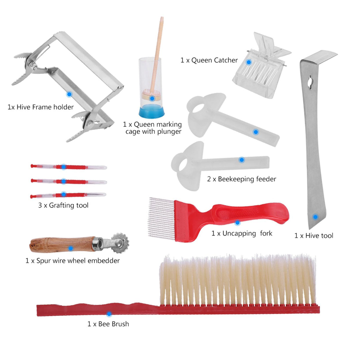 12Pcs Beekeeping Tools Kit Stainless Steel Hive Tool Bee Brush Extracting Fork