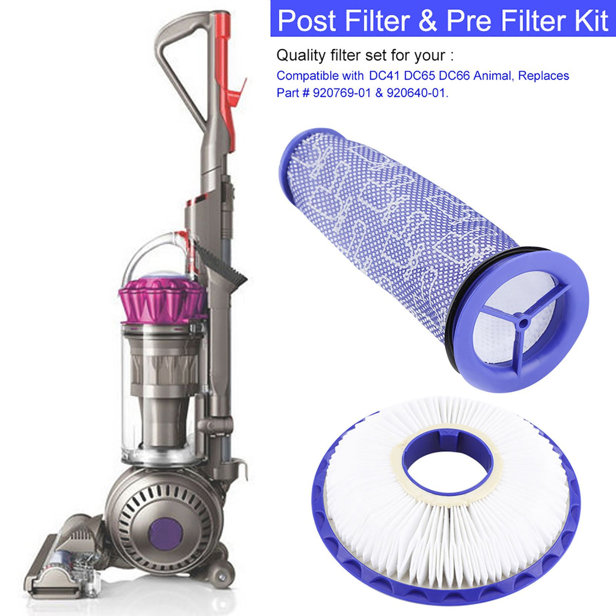 For HEPA Compatible Post Filter Pre Filter Kit For DC41,DC65,DC66 Animal and Ball Vacuums