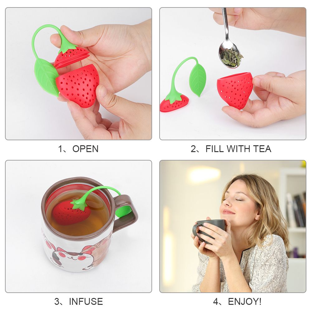 Cute Silicone Tea Infuser Food Grade Strawberry Shape Design Tea Filter Funny Tea Strainer