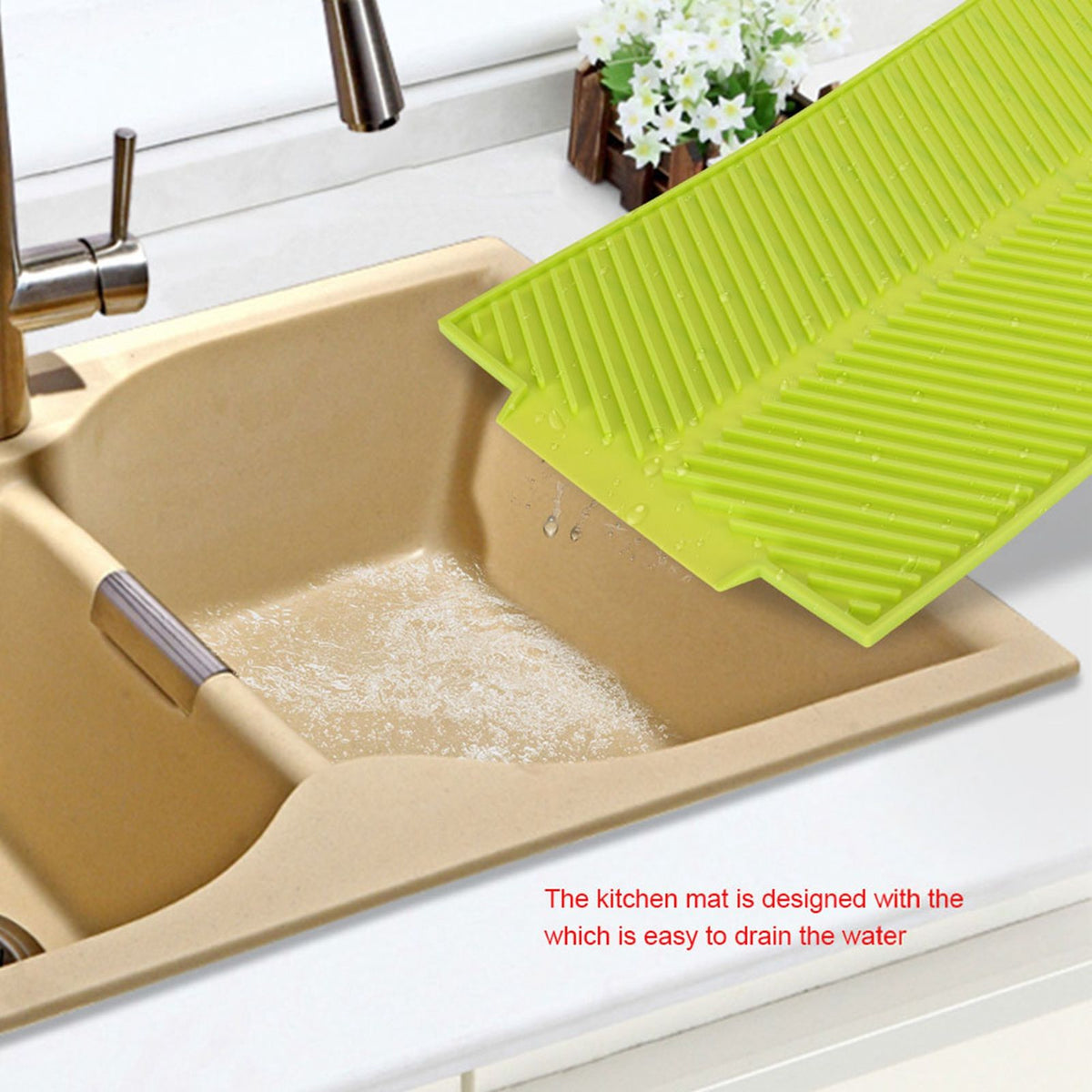 Rectangle Silicone Drain Mat Drying Dishes Pad Heat Resistant Slip proof Tray(Green)