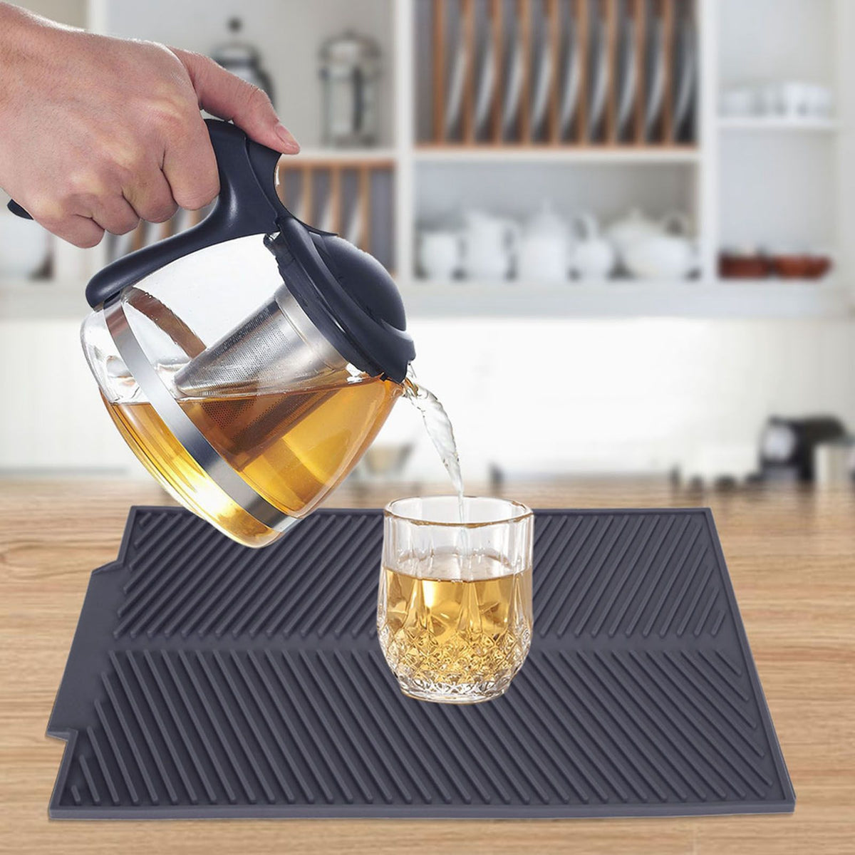 Rectangle Silicone Drain Mat Drying Dishes Pad Heat Resistant Slip proof Tray(Grey)