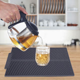 Rectangle Silicone Drain Mat Drying Dishes Pad Heat Resistant Slip proof Tray(Grey)
