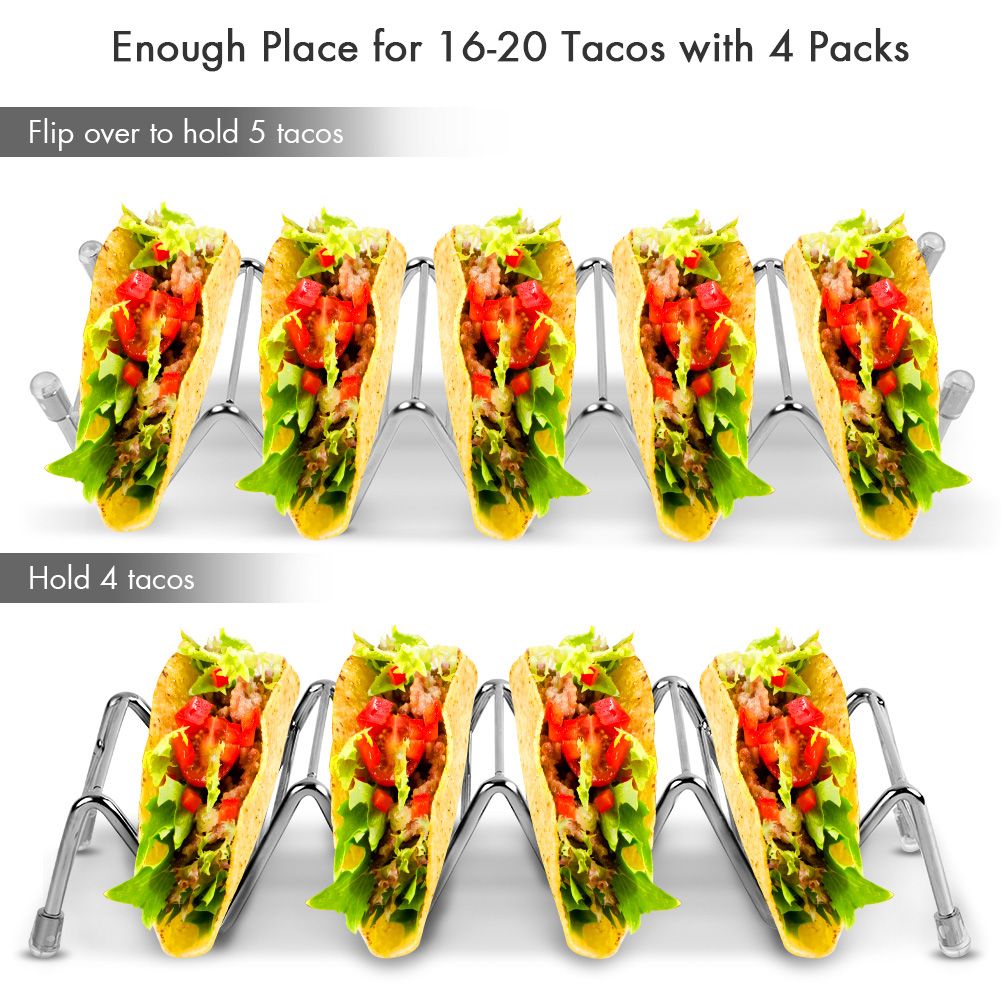 Taco Holder Set of 4, Premium Stainless Steel Taco Stand Rack for Kids Hard or Soft Shell Tacos