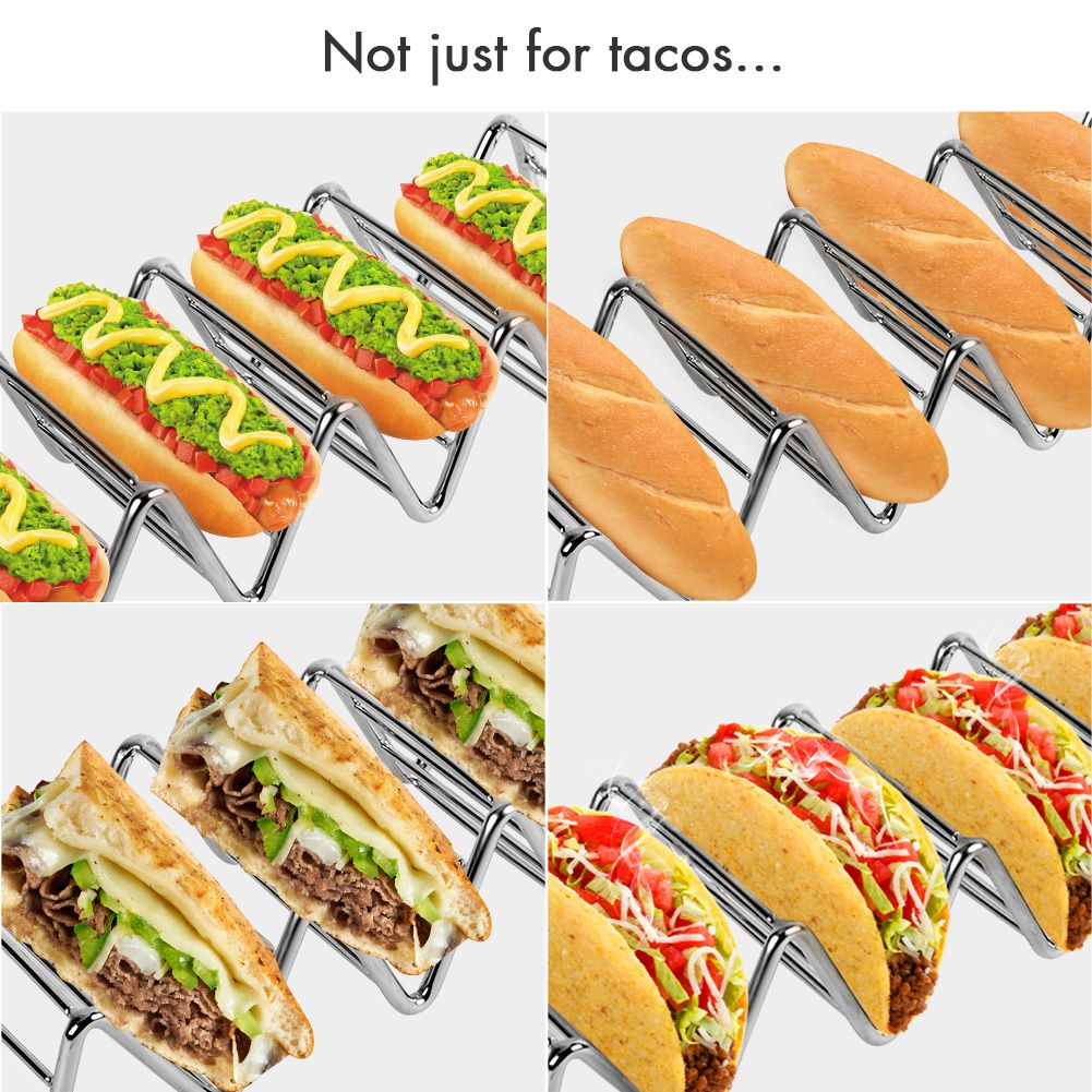 Taco Holder Set of 4, Premium Stainless Steel Taco Stand Rack for Kids Hard or Soft Shell Tacos