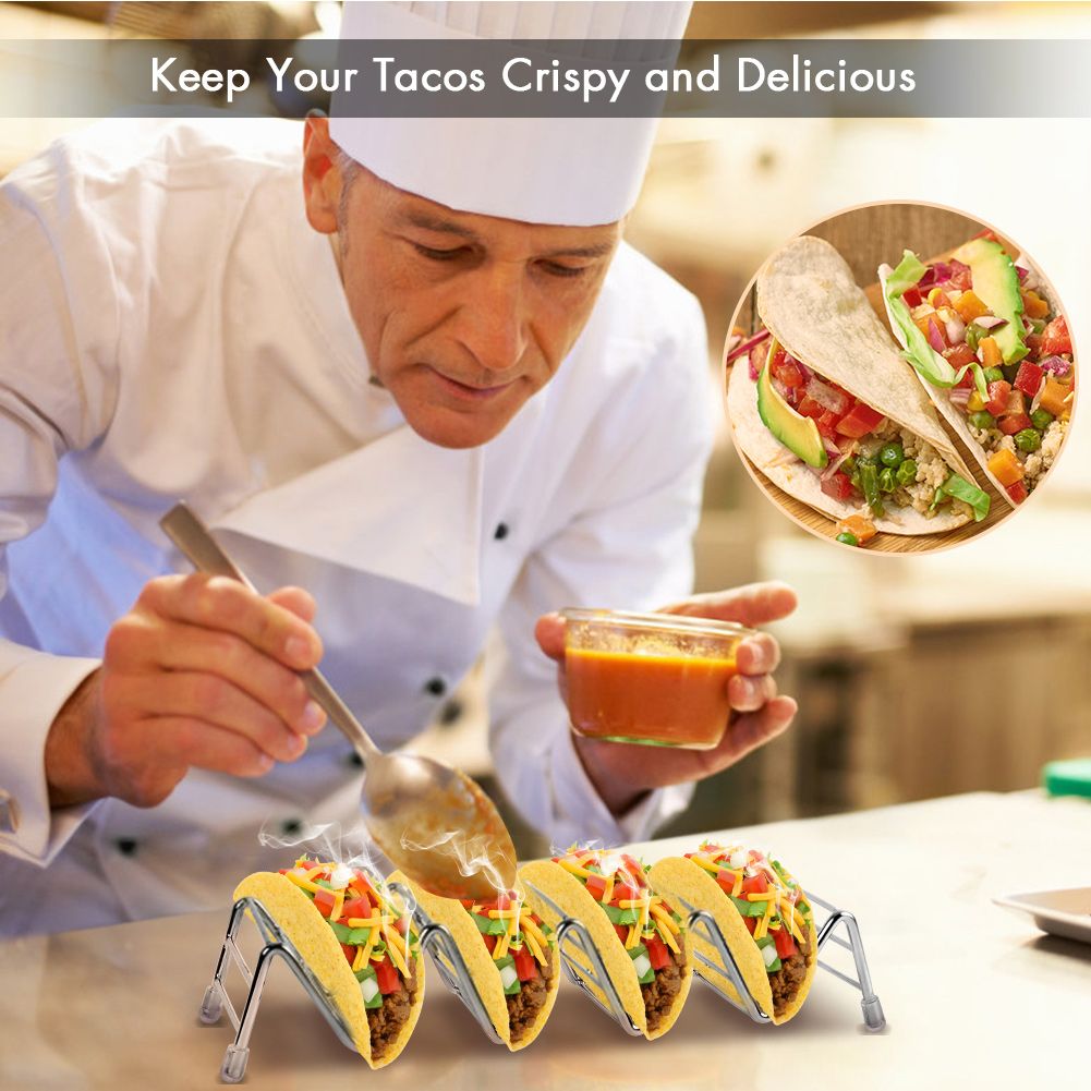 Taco Holder Set of 4, Premium Stainless Steel Taco Stand Rack for Kids Hard or Soft Shell Tacos