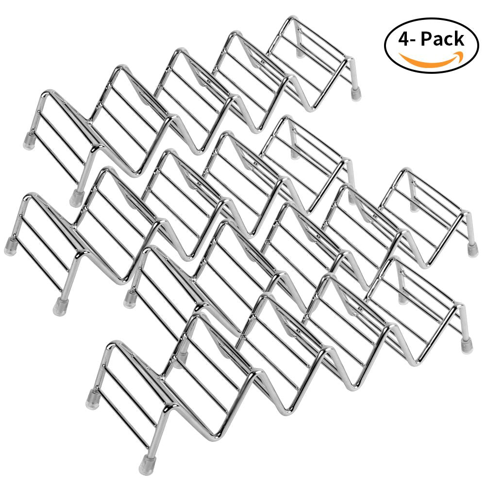 Taco Holder Set of 4, Premium Stainless Steel Taco Stand Rack for Kids Hard or Soft Shell Tacos