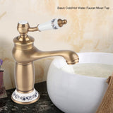 Floral Pattern Single Handle Mixer Tap Cold/Hot Water Faucet for Bathroom Basin Sink (Antique)