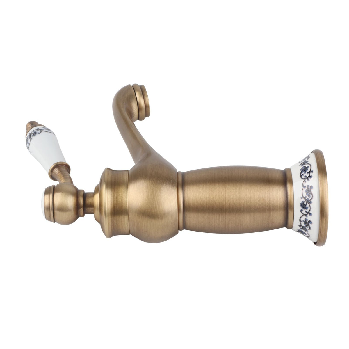Floral Pattern Single Handle Mixer Tap Cold/Hot Water Faucet for Bathroom Basin Sink (Antique)