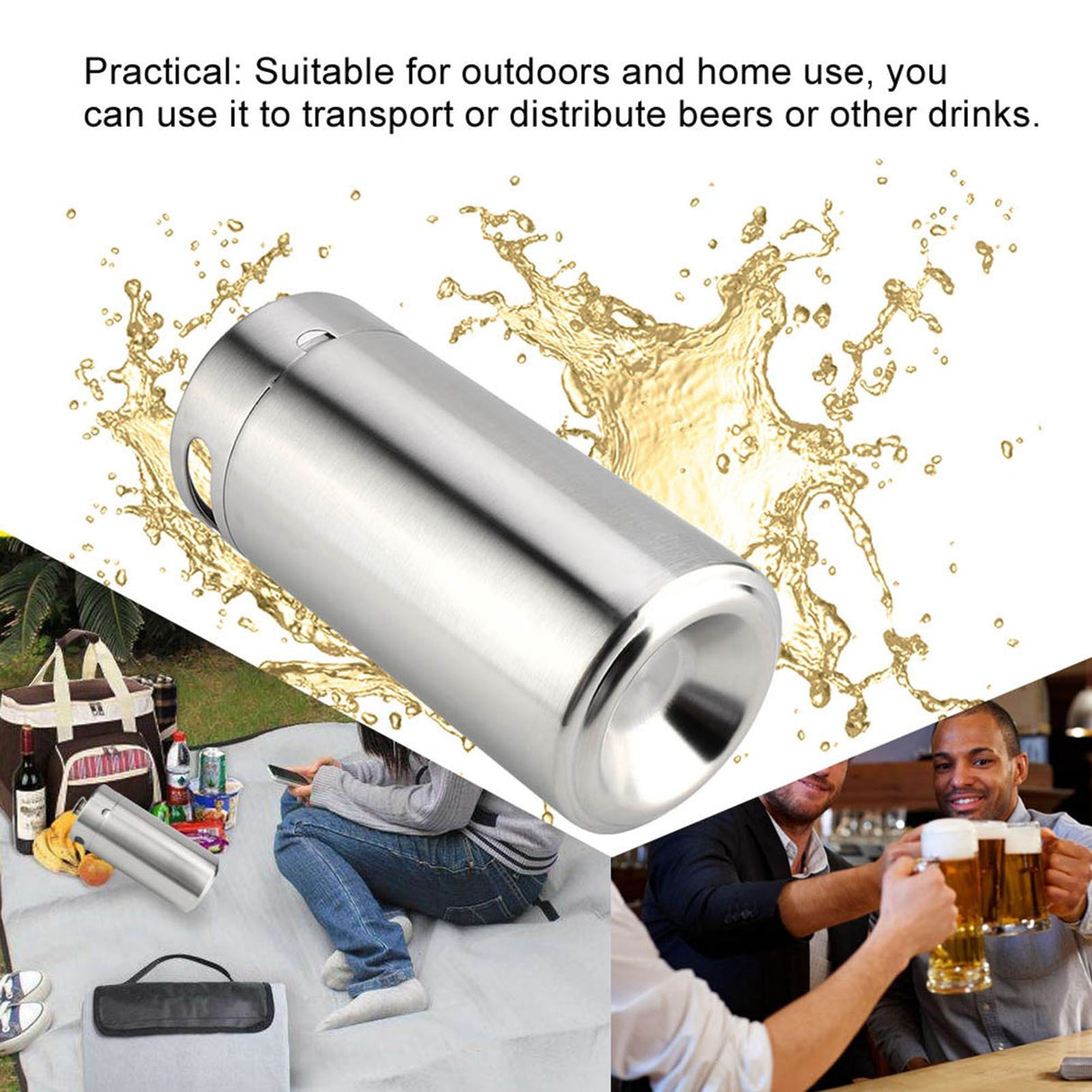 4L Mini Stainless Steel Beer Barrel with Spiral Cover Lid Practical Home Hotel Supplies