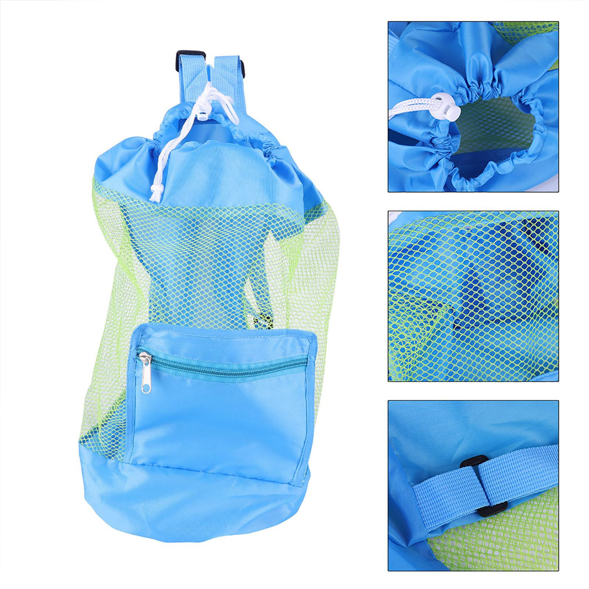 Portable Children Kids Mesh Drawstring Backpack Outdoor Beach Shell Toy Storage Bag (Blue)