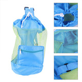 Portable Children Kids Mesh Drawstring Backpack Outdoor Beach Shell Toy Storage Bag (Blue)