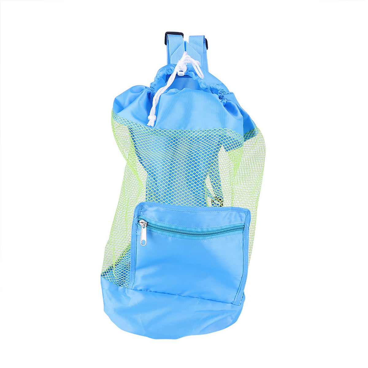 Portable Children Kids Mesh Drawstring Backpack Outdoor Beach Shell Toy Storage Bag (Blue)