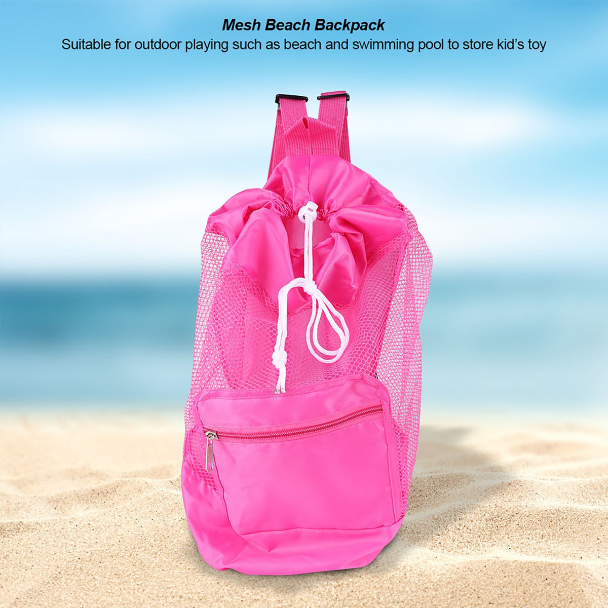 Portable Children Kids Mesh Drawstring Backpack Outdoor Beach Shell Toy Storage Bag (Pink)
