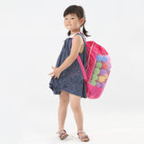 Portable Children Kids Mesh Drawstring Backpack Outdoor Beach Shell Toy Storage Bag (Pink)
