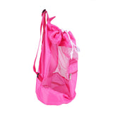 Portable Children Kids Mesh Drawstring Backpack Outdoor Beach Shell Toy Storage Bag (Pink) - 45-Degree Angle