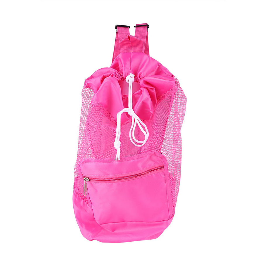 Portable Children Kids Mesh Drawstring Backpack Outdoor Beach Shell Toy Storage Bag (Pink)