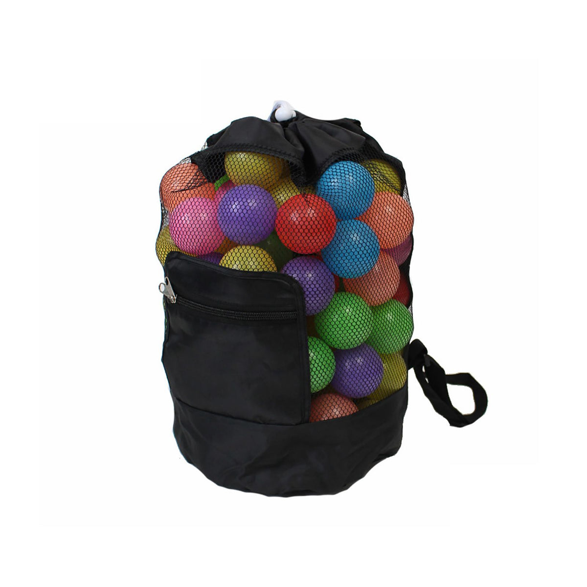 Portable Children Kids Mesh Drawstring Backpack Outdoor Beach Shell Toy Storage Bag (Black)
