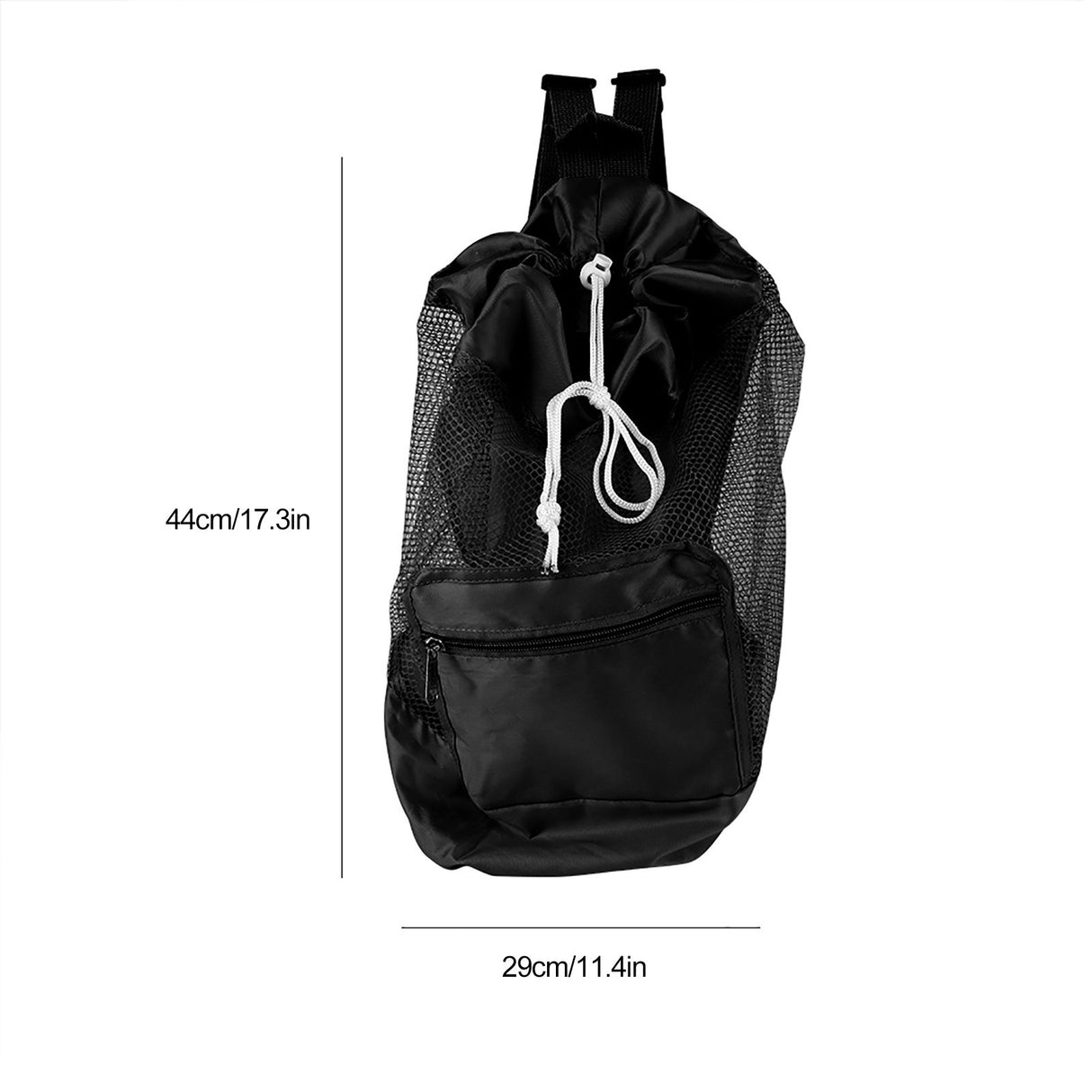 Portable Children Kids Mesh Drawstring Backpack Outdoor Beach Shell Toy Storage Bag (Black)