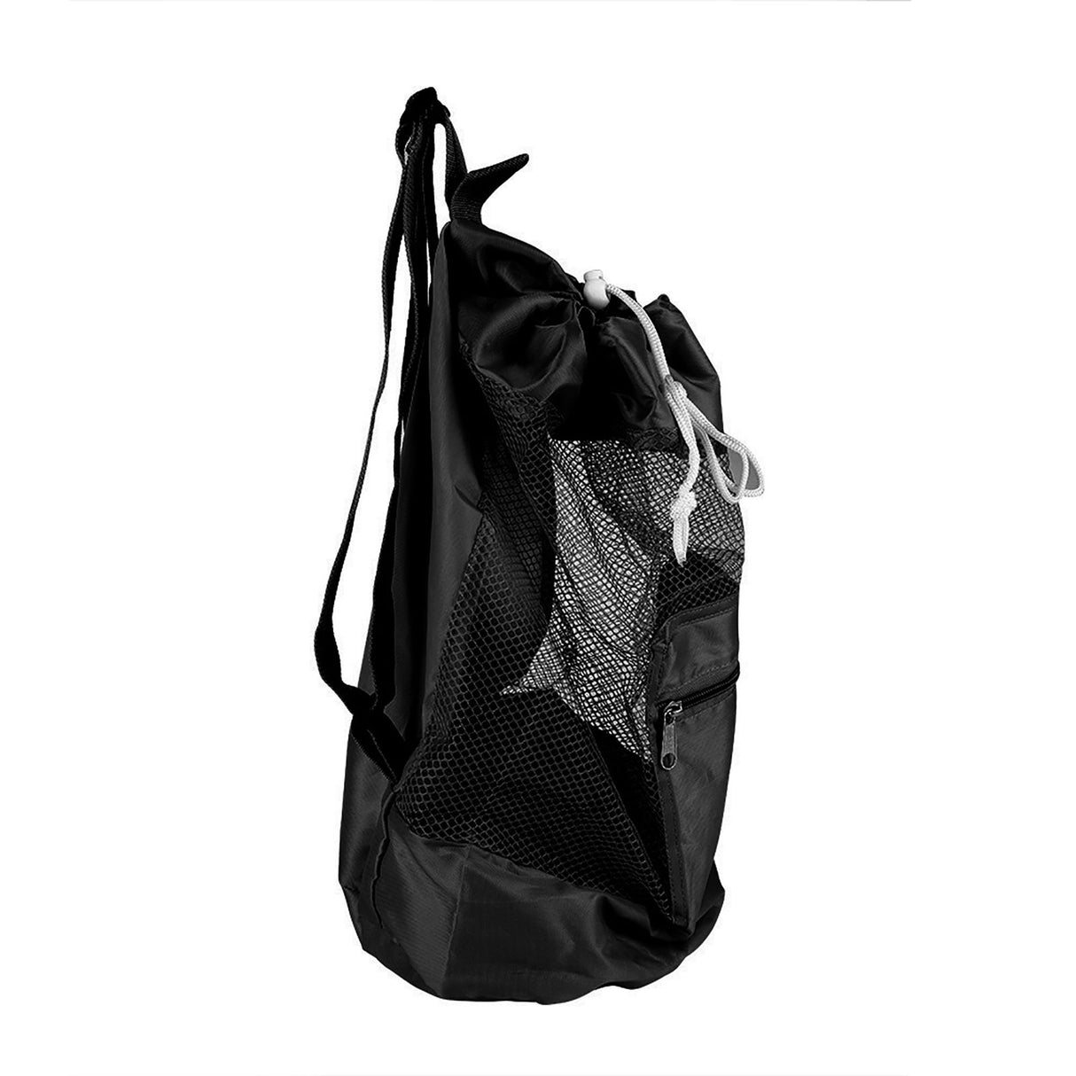 Portable Children Kids Mesh Drawstring Backpack Outdoor Beach Shell Toy Storage Bag (Black)