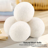 6Pcs 6cm Natural Wool Balls Water Absorption Eliminates Static Laundry Replacement - Front View