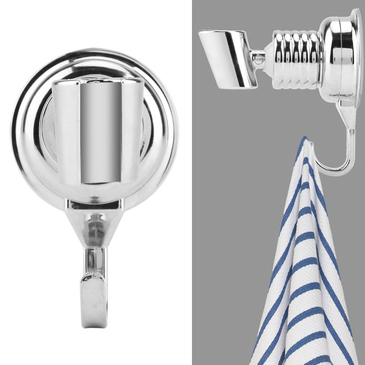 Strong Suction Cup Adjustable Shower Head Holder with Towel Hook Bathroom Wall Mount Bracket