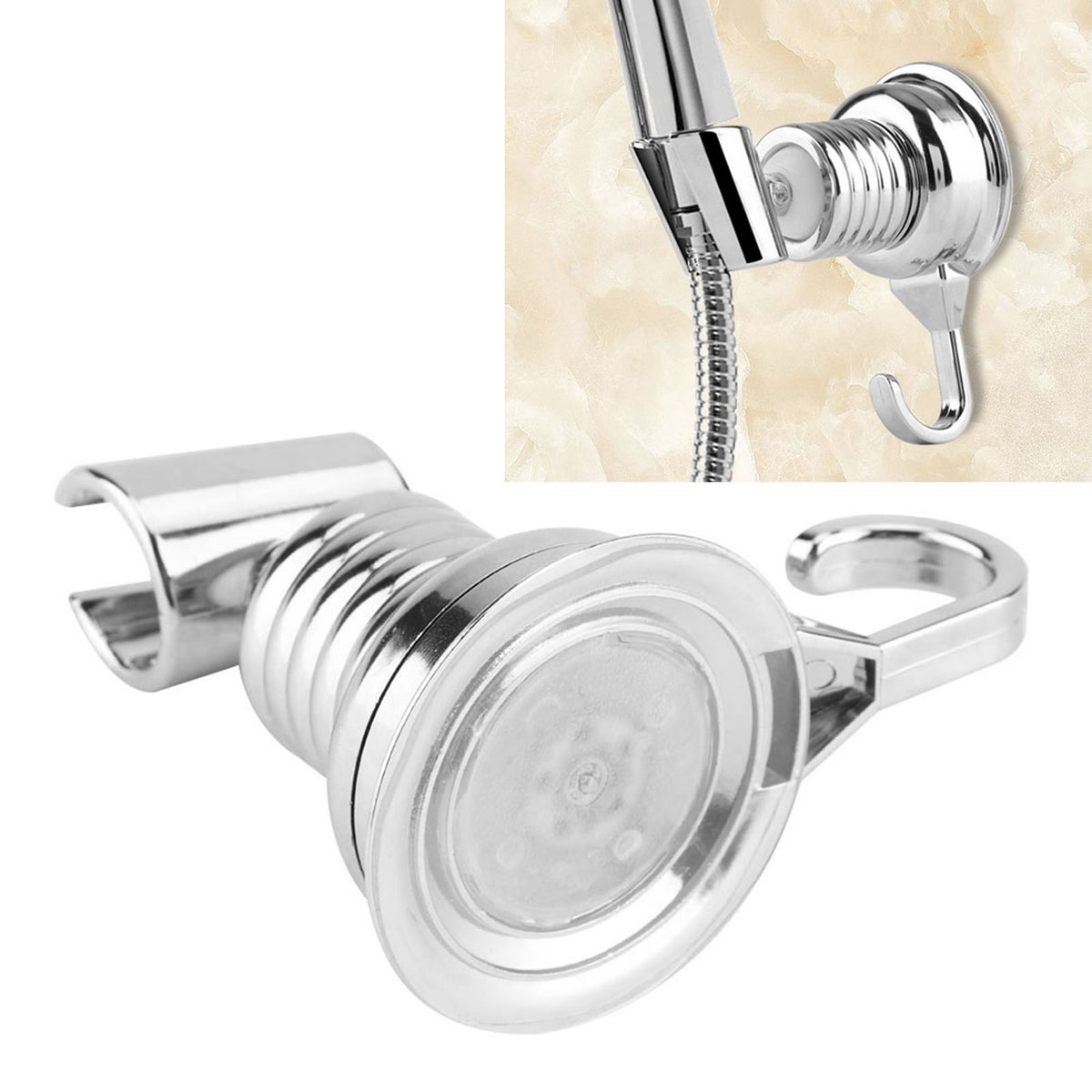 Strong Suction Cup Adjustable Shower Head Holder with Towel Hook Bathroom Wall Mount Bracket