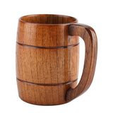Natural Wooden Beer Cup Retro Big Capacity Tea Water Classic Wood Drinking Mug with Handle - Front View